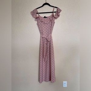 Forever 21 strap/off the shoulder pink polkadot midi dress.